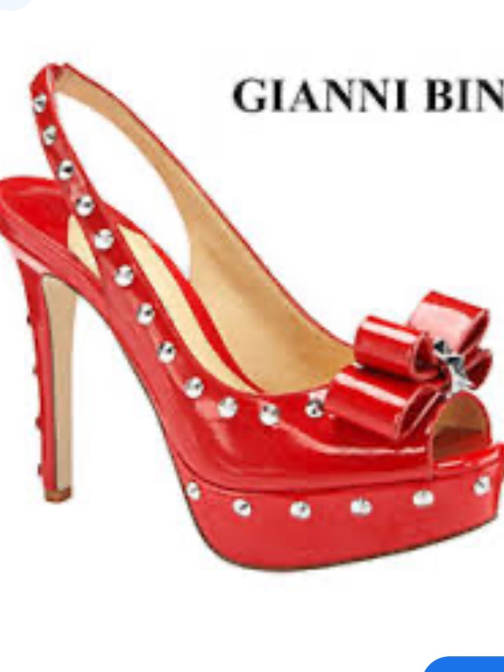 Gianni Bini Spikey629 Red Patent Studded Bow Slingback Platform Heels